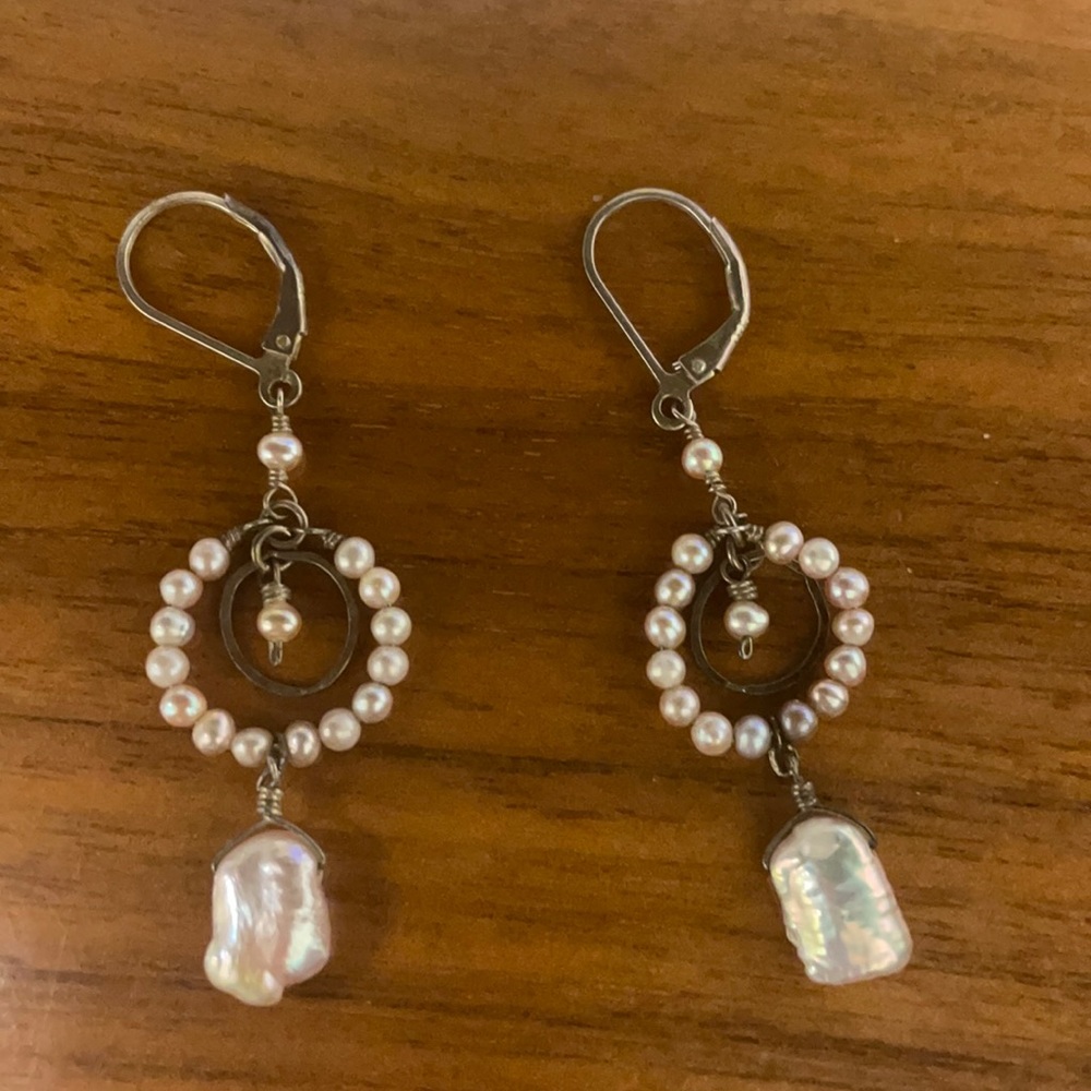 .925 Sterling real PEARL EARRINGS solid Silver Fine Jewelry Vintage Dangly